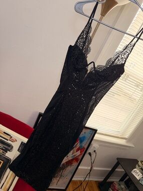 Fashion Nova Black Lace & Sequin Mini Dress